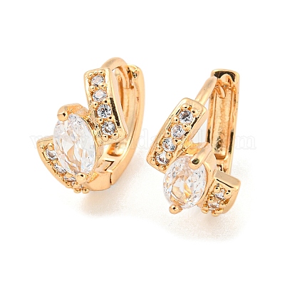 Латунные серьги-кольца из прозрачного кубического циркония EJEW-A107-02A-KCG-1