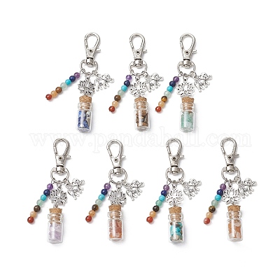 Стеклянная бутылка желаний с натуральными и синтетическими драгоценными камнями чакра внутри подвесных украшений HJEW-JM03044-1
