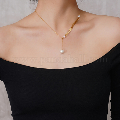 Элегантные ожерелья с подвеской в виде круглого шара из нержавеющей стали с имитацией жемчуга и пшеничным звеном для женщин SK9142-1