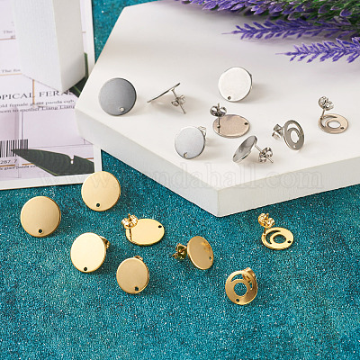 32 шт. 8 стиля фурнитуры для сережек-гвоздиков из нержавеющей стали 201 STAS-TA0001-93-1