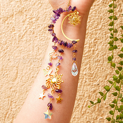 Подвески в виде каплевидных звезд из стекла и натуральных аметистов PW23041168337-1