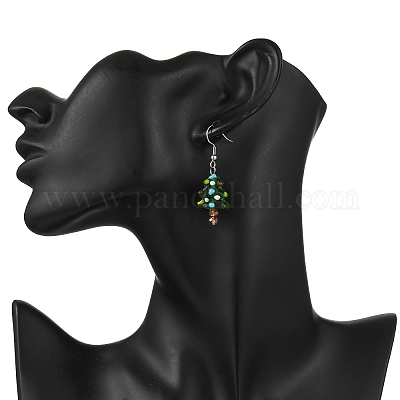 Серьги-подвески в виде рождественской елки из нержавеющей стали 304 EJEW-JE06524-1