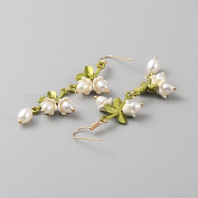 Пластиковые серьги с жемчугом и бусинами цветок жизни с подвесками EJEW-WH0017-56B-1