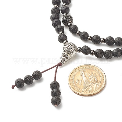 Колье из бусин из натурального лавового камня и кубического циркония NJEW-JN03760-1