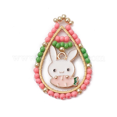 7 шт. 7 стиля пасхальная тематика стеклянные бусины каплевидной формы с подвесками в виде морковки-кролика PALLOY-MZ00580-1