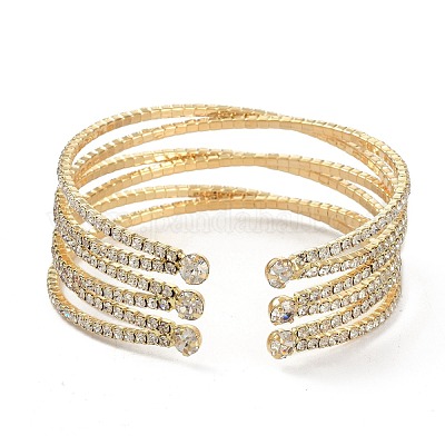 Браслеты-манжеты со стразами из железного сплава BJEW-B052-01LG-1