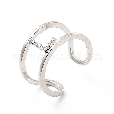 Кольцо-манжета с открытой буквой из прозрачного кубического циркония RJEW-A012-01P-L-1