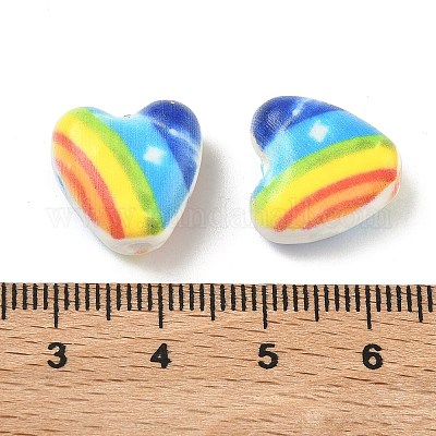 Фарфоровые бусины ручной работы с принтом в виде радужного узора&nbsp;PORC-G016-02-1