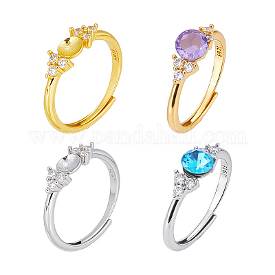 4 шт. 2 цвета 925 регулируемых кольца из стерлингового серебра со стразами STER-NB0001-16-1