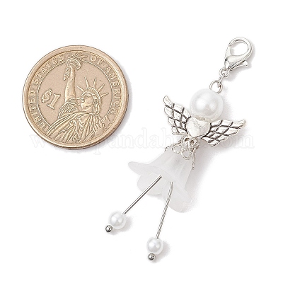 Подвеска в виде ангела из матового акрила и стеклянного жемчуга HJEW-JM03479-01-1