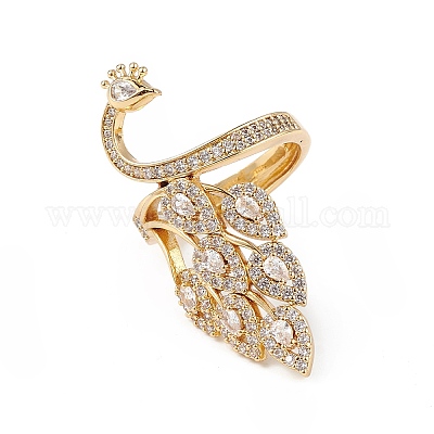 Регулируемое кольцо с павлином из прозрачного циркония RJEW-L100-020G-1