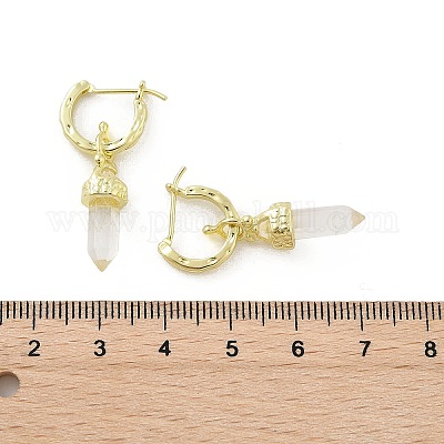 Серьги-кольца из натурального кварцевого хрусталя EJEW-P306-01G-08-1