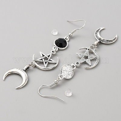 Серьги с подвесками в виде звезды из черной смолы и луны EJEW-WH0009-43-1