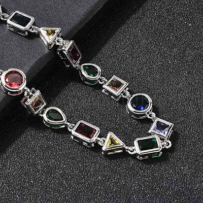 Латунные геометрические звенья цепи с разноцветными кубическими циркониями NJEW-P337-01P-1