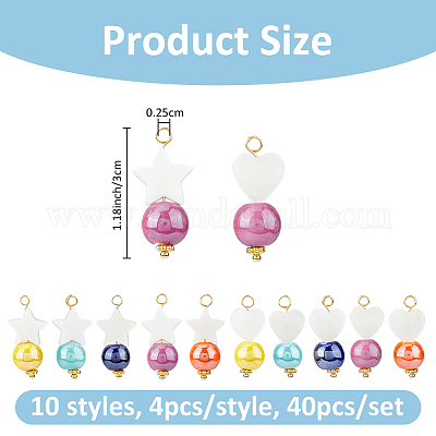 40 шт. 10 стиля круглых фарфоровых и натуральных пресноводных ракушек в форме звезды и сердца PALLOY-FH00139-1