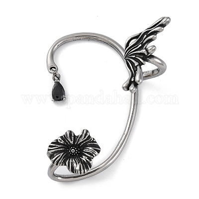 Серьги-манжеты из хирургической нержавеющей стали 316 с черным кубическим цирконием EJEW-E300-27AS-01-1