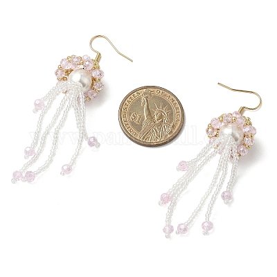 Серьги-подвески в форме медузы из стеклянных бусин из нержавеющей стали 304 EJEW-MZ00553-01-1