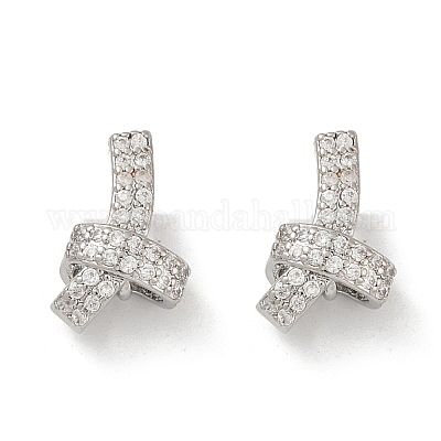 Серьги-гвоздики с латунным узлом и микропаве из прозрачных кубических цирконий EJEW-F895-16P-1