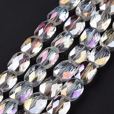 Граненые нити из прозрачных стеклянных бусин с гальваническим покрытием GLAA-G092-B04-1