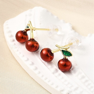 Серьги-гвоздики с эмалью из вишневой латуни EJEW-U061-01G-1