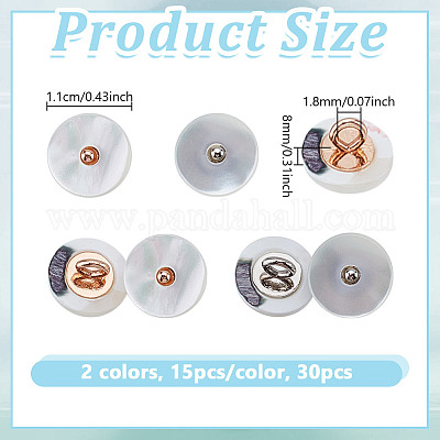 30 шт. 2-х цветные пуговицы из сплава с тремя отверстиями на ножке BUTT-NB0002-09B-1