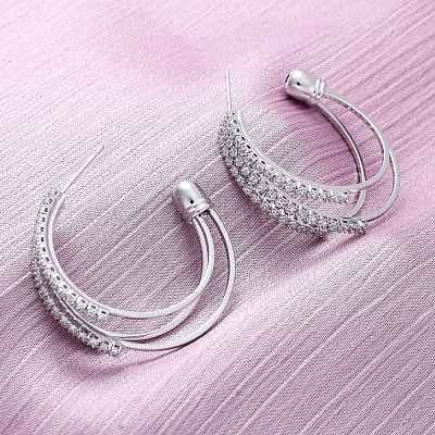 Серьги-гвоздики из латуни с тройной буквой С и микропаве из прозрачных кубических цирконий EJEW-R025-29P-1