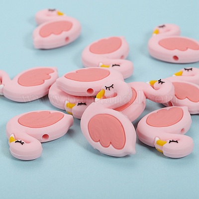 10шт силиконовые бусины в виде мультяшного фламинго JX703A-1