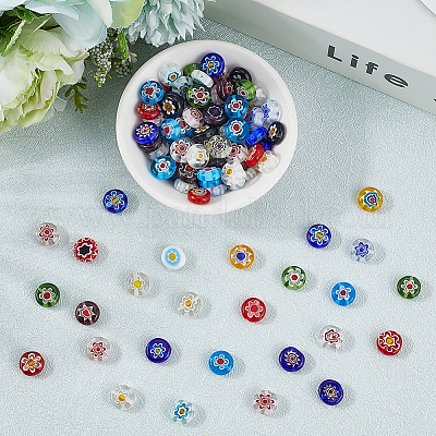 3 нити плоских круглых стеклянных бусин миллефиори ручной работы LAMP-LT0001-15C-1