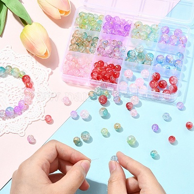 210 шт. 12 вида прозрачных акриловых бусин с эффектом кракле DACR-YW0001-02-1