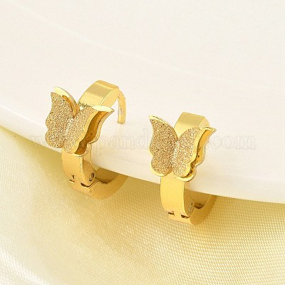 Серьги-кольца в форме бабочек из нержавеющей стали 201 с вакуумным покрытием EJEW-Q002-04G-1