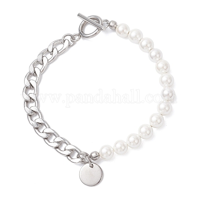 Плоские круглые браслеты с подвесками из нержавеющей стали 304 BJEW-JB12753-1