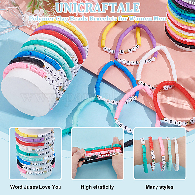 36шт 9 стиля браслеты из полимерной глины с бусинами для женщин и мужчин BJEW-UN00010-1