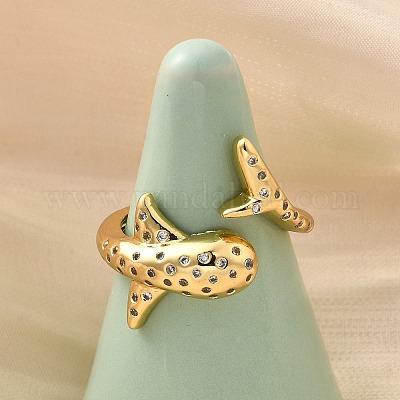 Открытые манжеты из латуни с микропаве и прозрачным цирконием для женщин RJEW-I111-08G-1