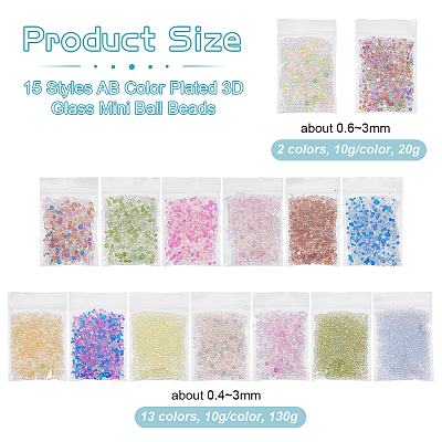150 г 15 стиля ab цветные 3d стеклянные шарики для нейл-арта мини-бусины&nbsp;MRMJ-OC0003-95-1