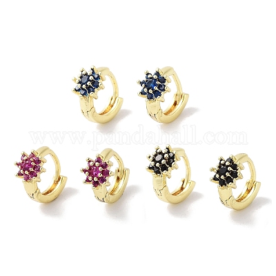 Серьги-кольца из латуни с паве из циркония EJEW-L269-123G-1