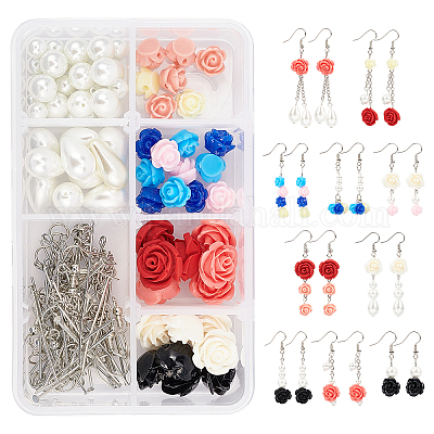 Наборы для самостоятельного изготовления сережек-подвесок в виде цветка DIY-SC0001-36-1