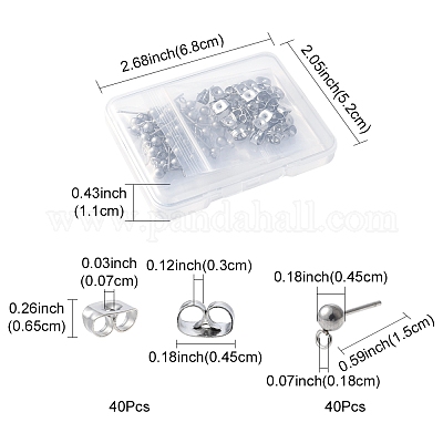 40 шт. фурнитура для сережек-гвоздиков из нержавеющей стали 304 STAS-FS0001-76P-1