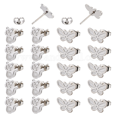 40 шт. 2 стиля сережек-гвоздиков из нержавеющей стали 304 для эмали STAS-DC0003-41-1