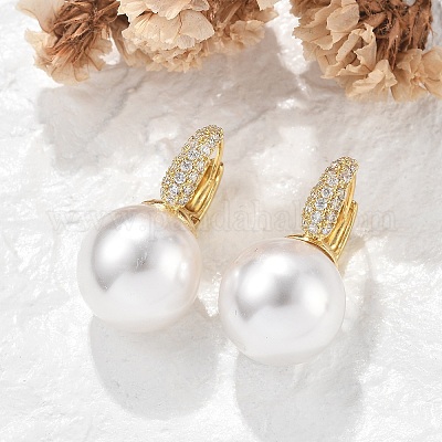 Латунные серьги-кольца из прозрачного кубического циркония EJEW-R016-03G-1