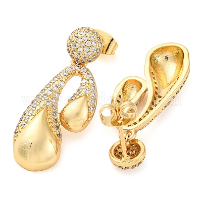 Серьги-гвоздики с покрытием из латуни и прозрачным кубическим цирконием EJEW-S245-03G-1