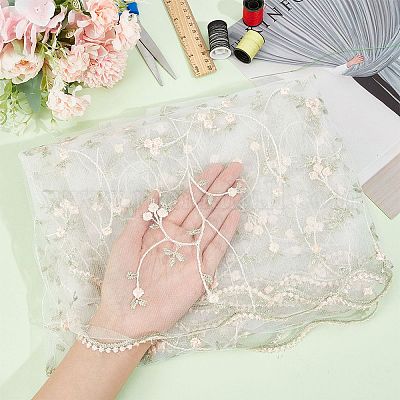 Сетчатая ткань из полиэстера с цветочным узором DIY-WH0453-06B-1