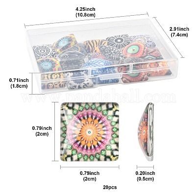 20 шт. печатных стеклянных квадратных кабошонов GGLA-FS0001-18-1