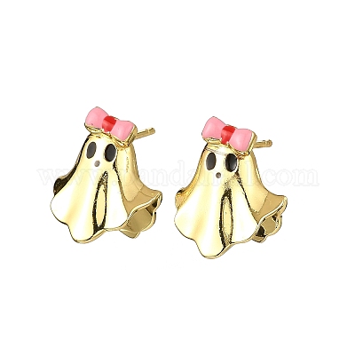 Призрак с латунными серьгами-гвоздиками в виде банта EJEW-B149-01G-01-1