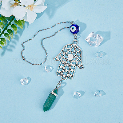 1 комплект подвесных украшений в виде руки хамсы и сглаза с подвеской из драгоценного камня-пули PALLOY-FH0007-43B-1