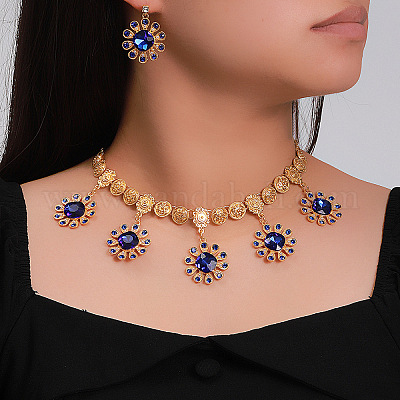 Комплекты из ожерелий с подвесками из сплава и стекла и серег-гвоздиков FS-WGC8D08-02-1