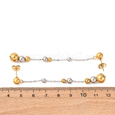 Двухцветные круглые серьги-гвоздики с кисточками из нержавеющей стали 304 EJEW-A136-05A-GP-1