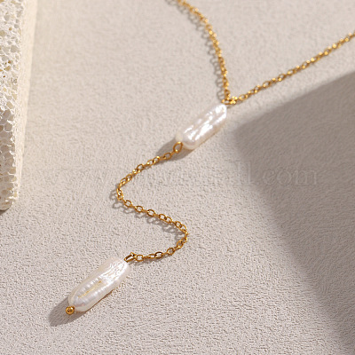 Длинные ожерелья-палочки из натурального жемчуга Кеши для женщин из нержавеющей стали SV1483-1