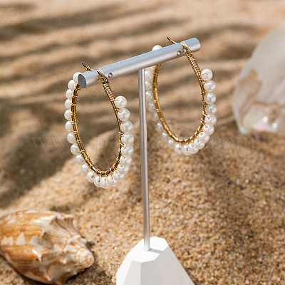 Шикарные овальные серьги-кольца из нержавеющей стали 201 в пляжном стиле GD7947-1