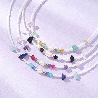 4 шт. Женские ожерелья в 4 стилях из смешанных граненых круглых и граненых драгоценных камней NJEW-JN05602-1