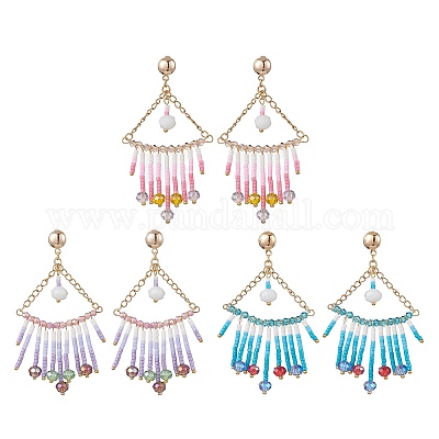 3 пара треугольных стеклянных серег-люстр EJEW-MZ00523-1